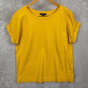Mario Serrani Italy Womens L Marigold Yellow Textured Knit Cuffed Sleeve Top